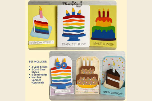 Birthday Cakes Card SVG Set: 3D SVG for Birthdays