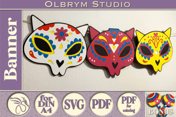 Mexican Cat Banner 3D SVG for Pop-Up Cards